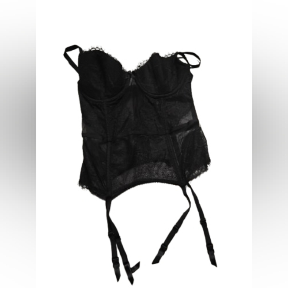 NWT Victoria's Secret Bustier Top Longline Bra Black Lace 34D